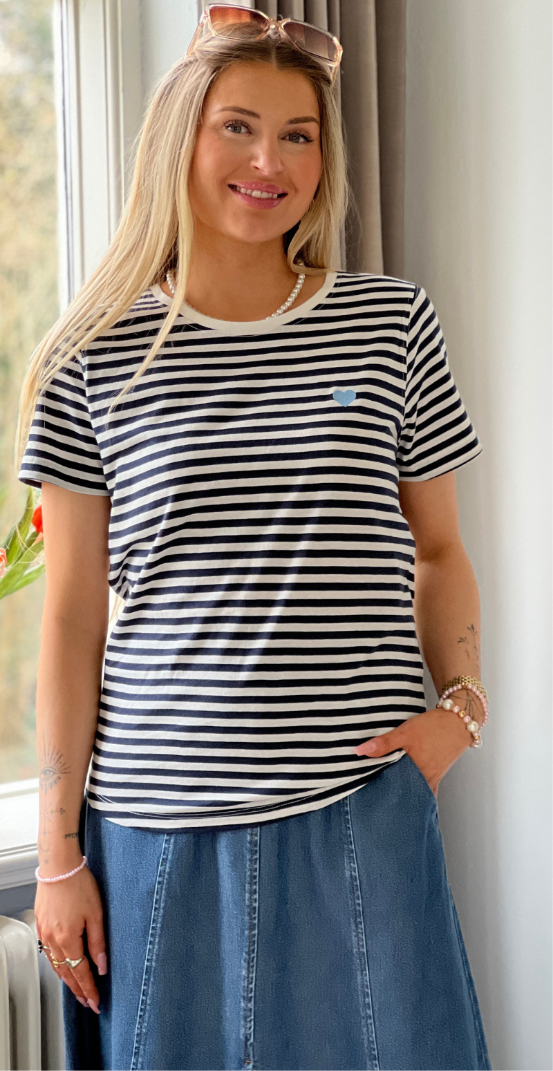Mian bluse med striber star off-white w. navy blazer Freequent