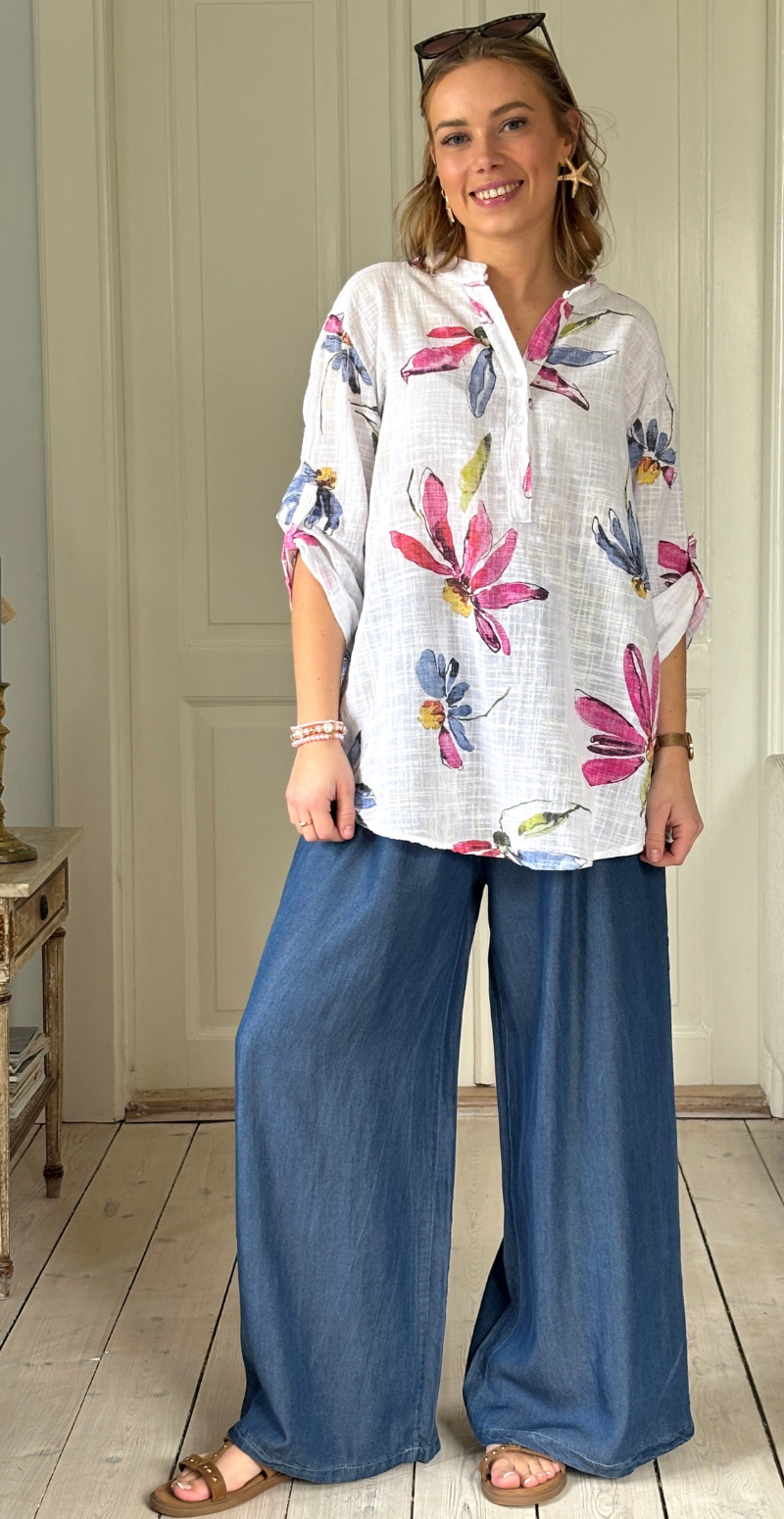Deborah bluse med farverige blomster bianco/hvid LikeLondon