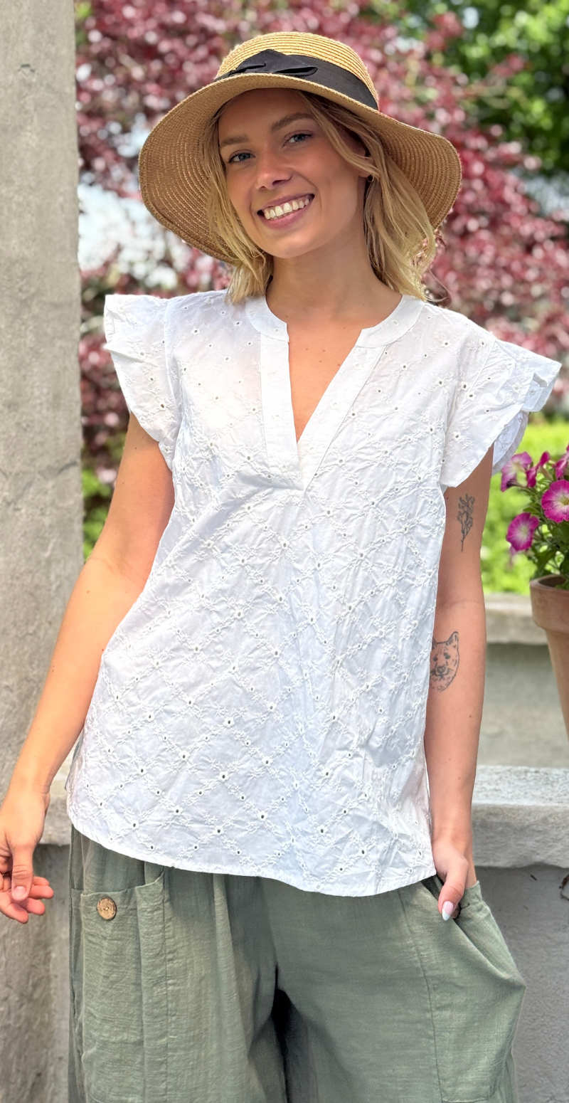 Alisa bluse med broderi anglaise Brilliant white w. brilliant white Freequent