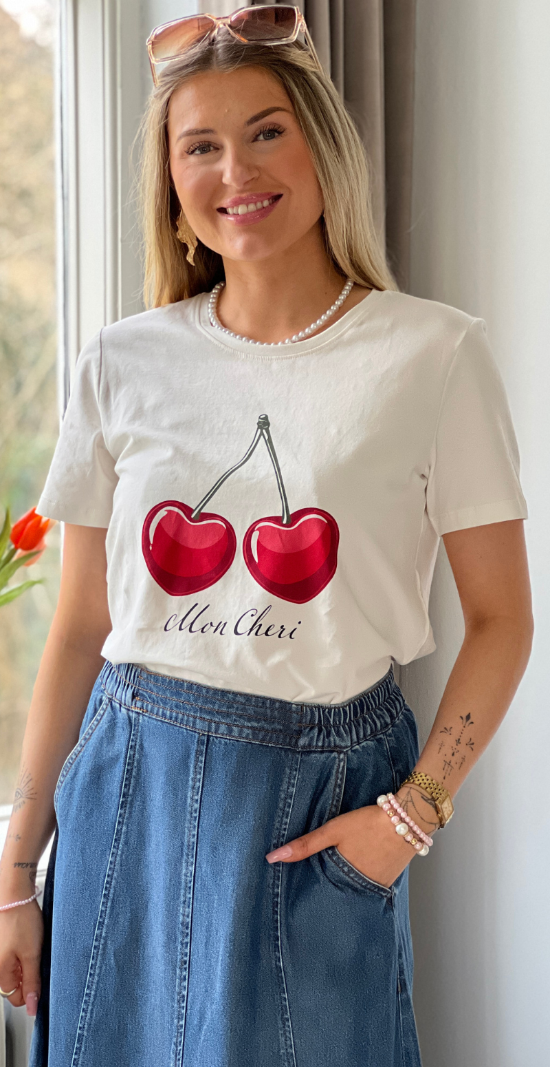 Fenjal t-shirt med kirsebær motiv star off-white Freequent