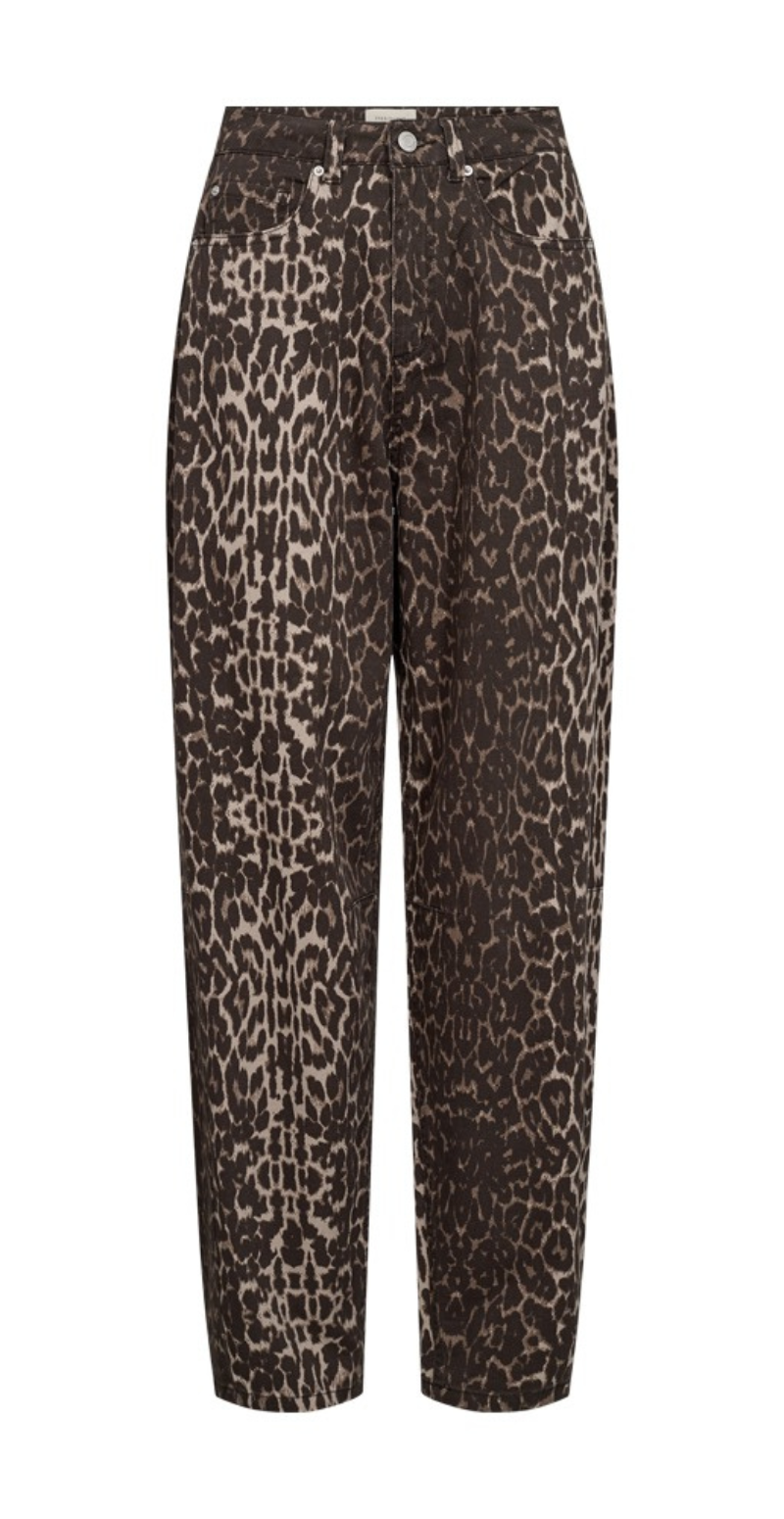 Rinna barrel jeans med leopardprint oyster gray w. granite gray Freequent
