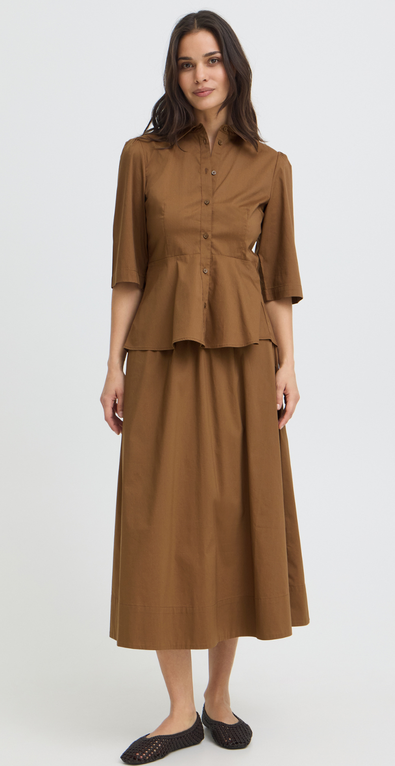 Issali bluse med peplum og 3/4 ærmer sepia B.young