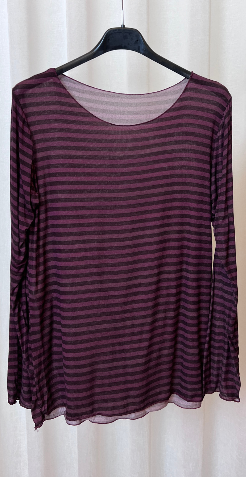 Sabrina basisbluse med striber lilla/brun LikeLondon