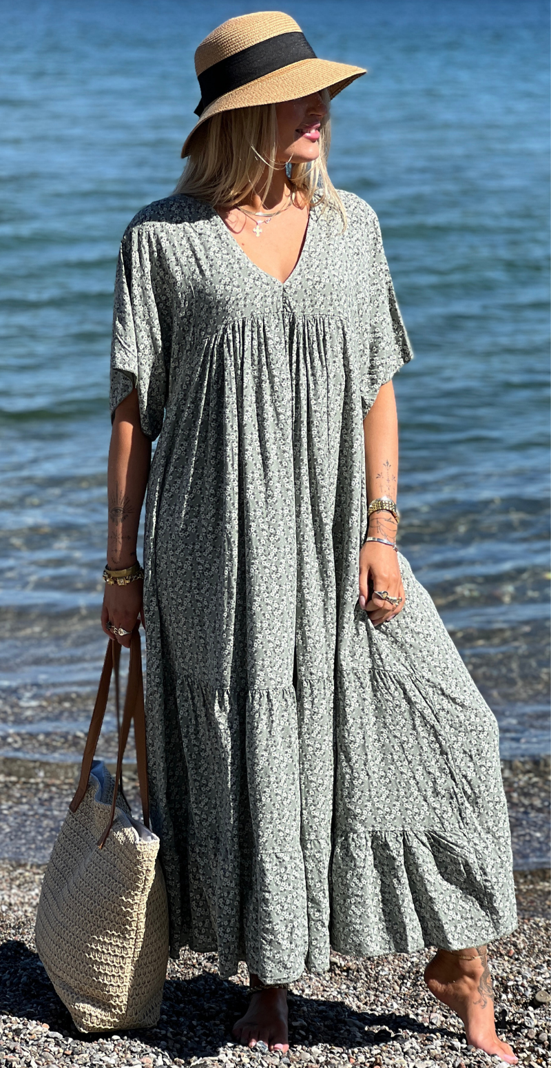 Vigga blomstret maxikjole khaki LikeLondon