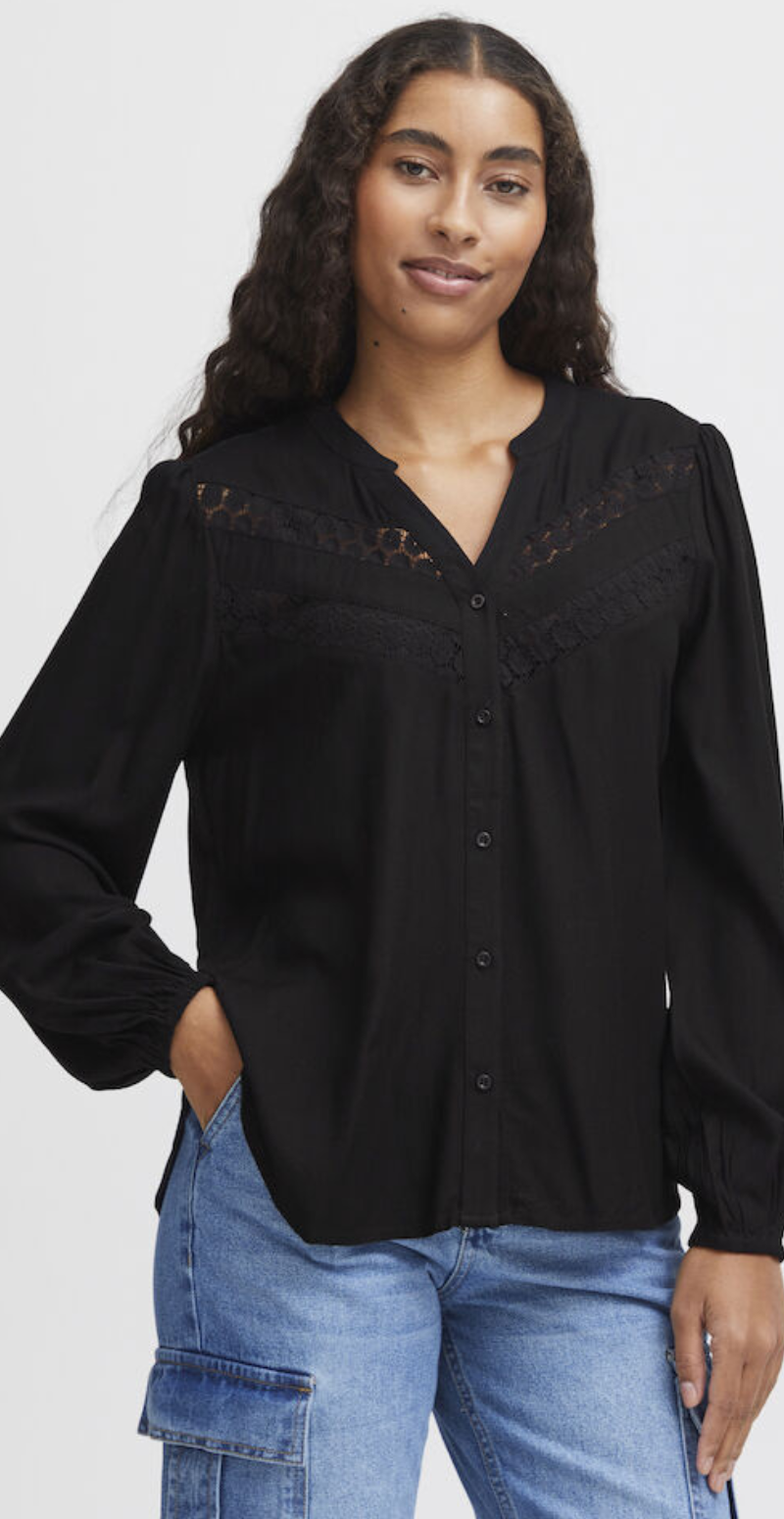 Habine bluse med v-halsudskæring sort b.young