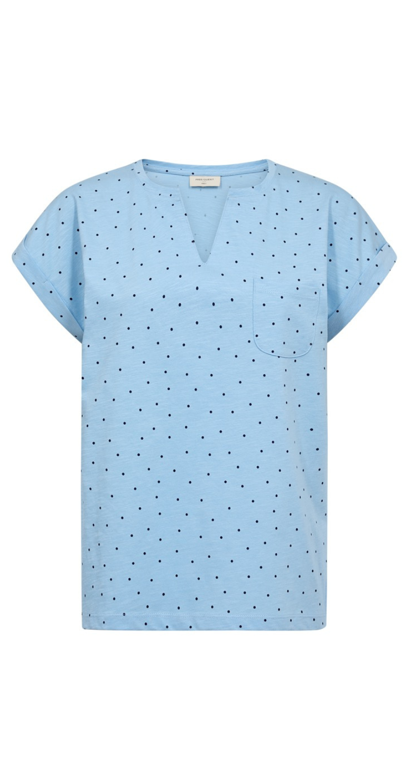 Viva T-shirt med v-hals og prikker blue bell w. navy blazer Freequent