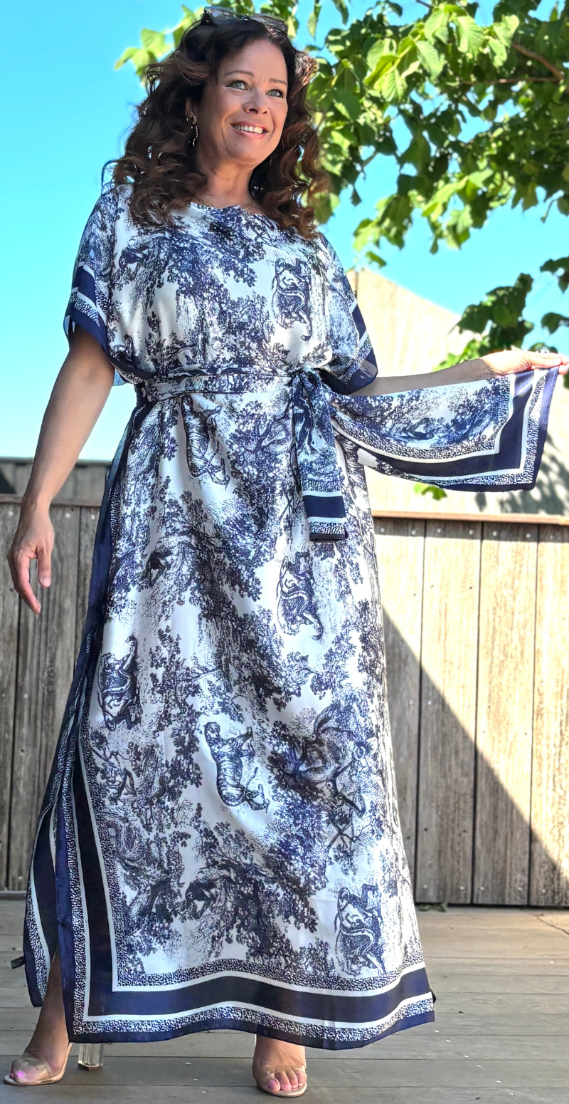 Lang sarong med jungleprint navy LikeLondon