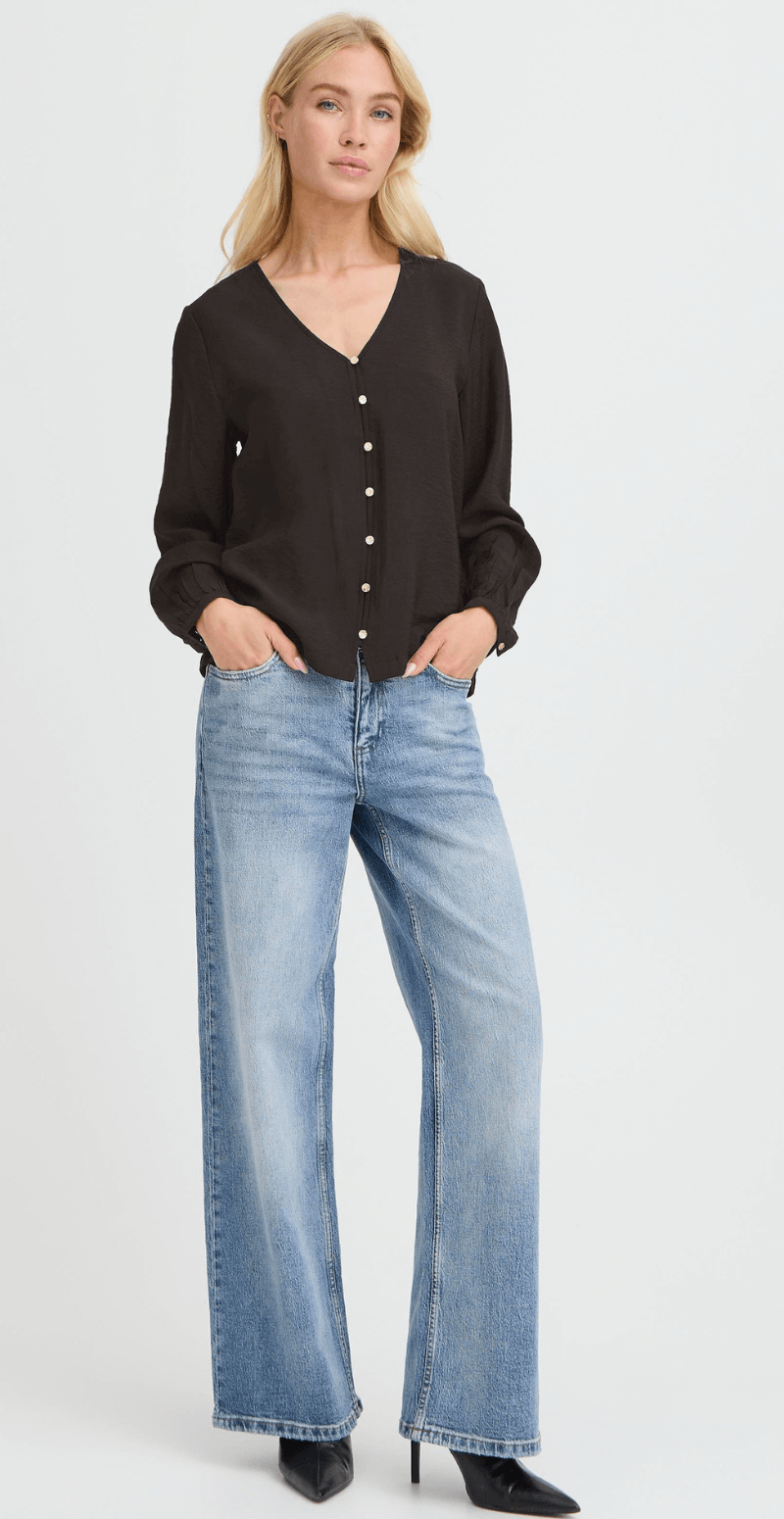 Fara bluse med guldknapper meteorite