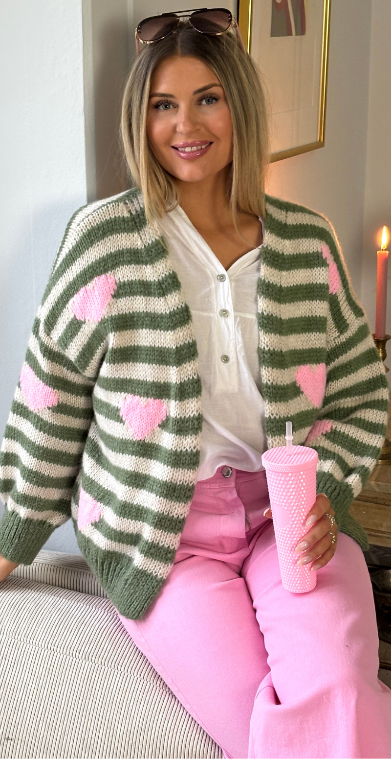 Marlene strik cardigan med striber og hjerter militare LikeLondon
