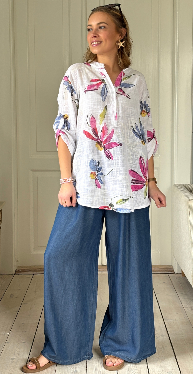 Deborah bluse med farverige blomster bianco/hvid LikeLondon