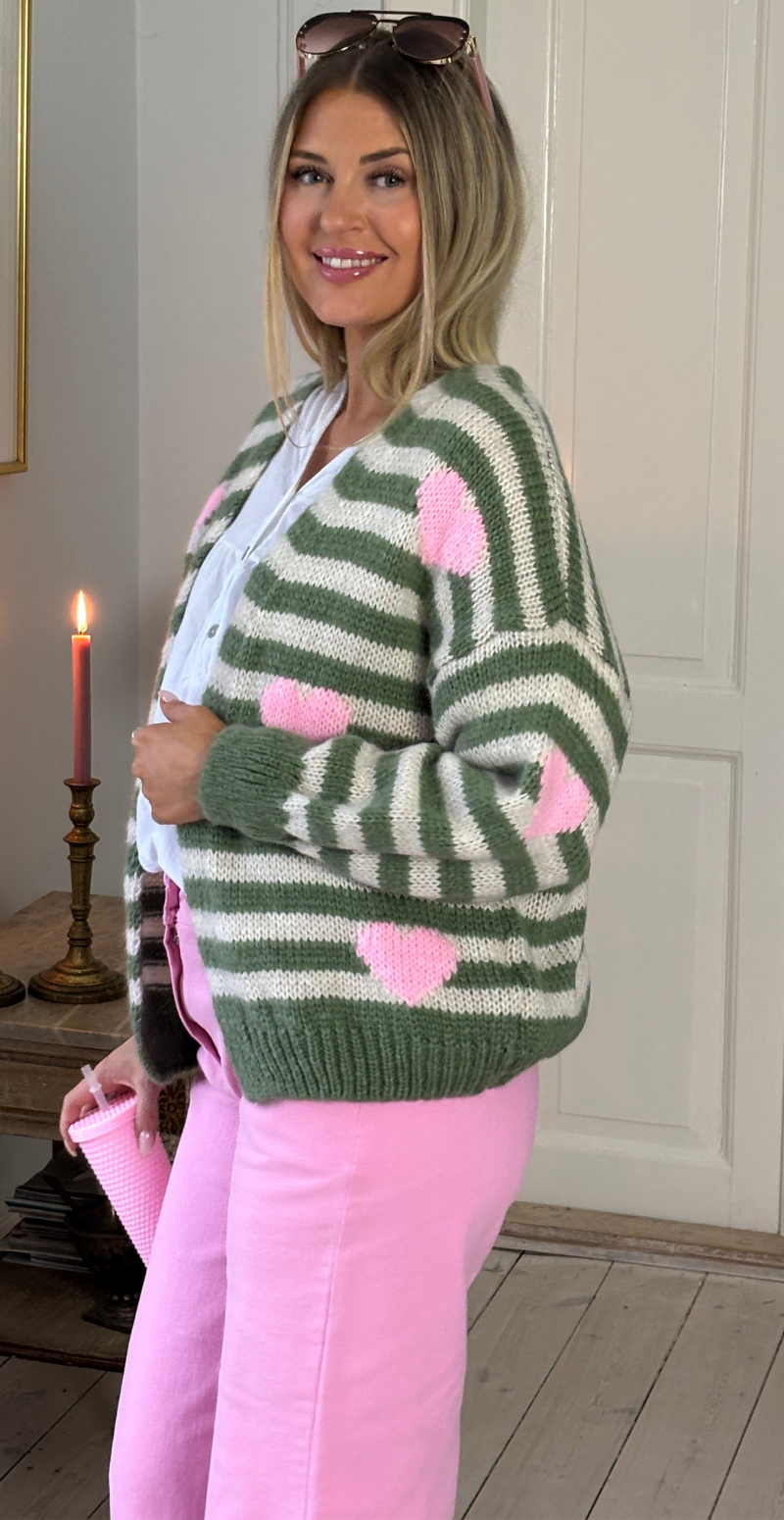 Marlene strik cardigan med striber og hjerter militare LikeLondon