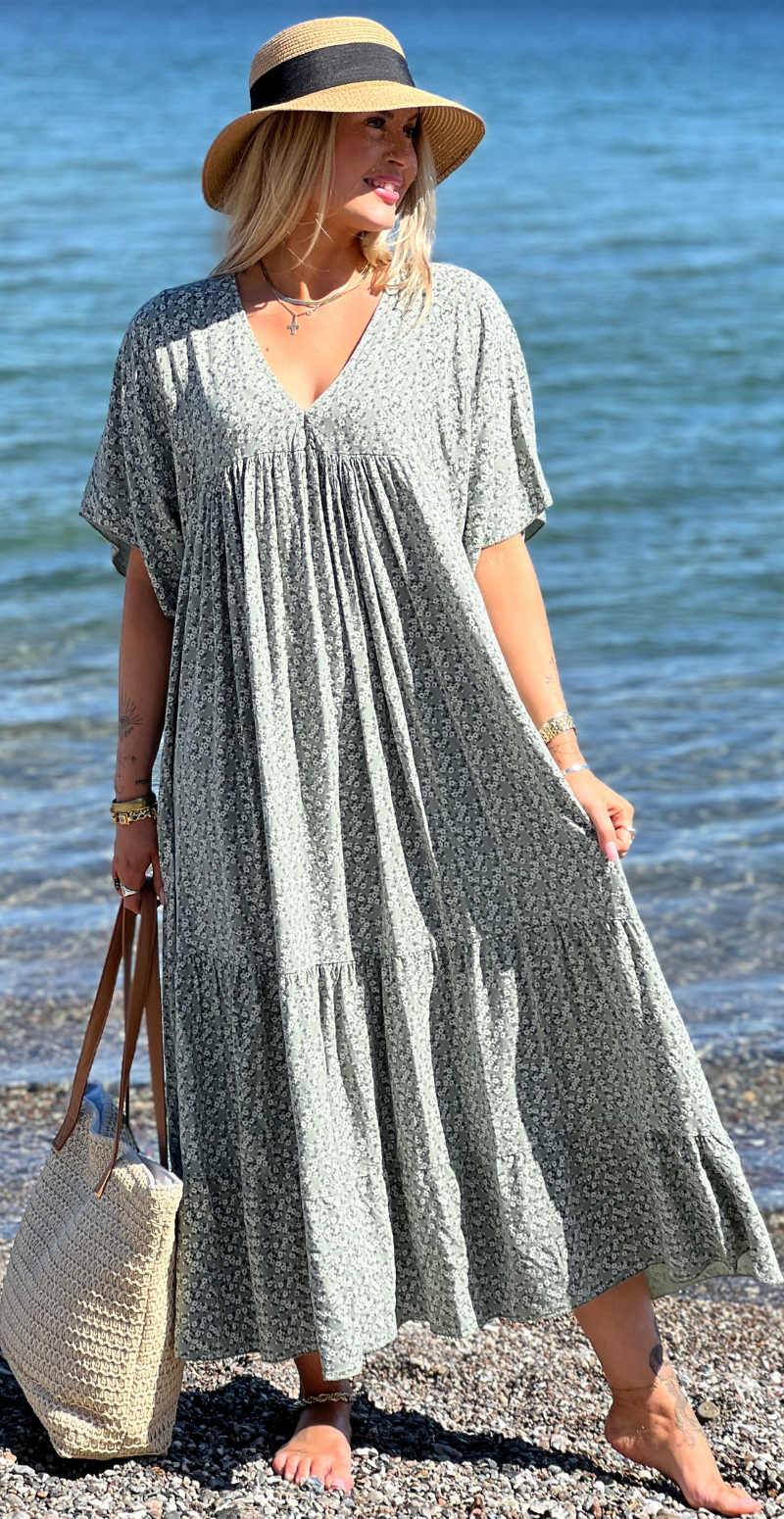 Vigga blomstret maxikjole khaki LikeLondon