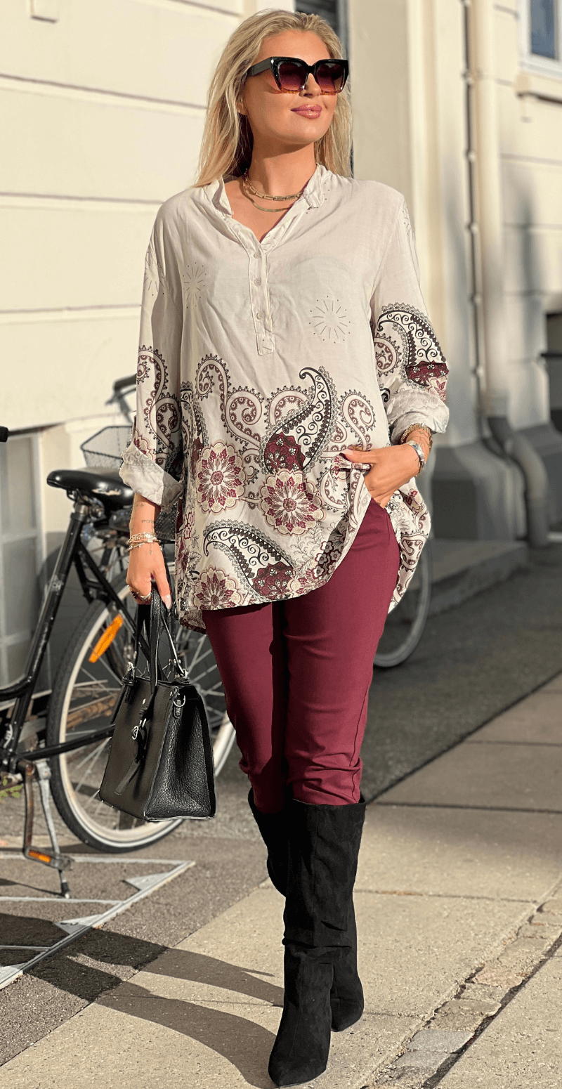 Palma bluse med paisleyprint beige LikeLondon