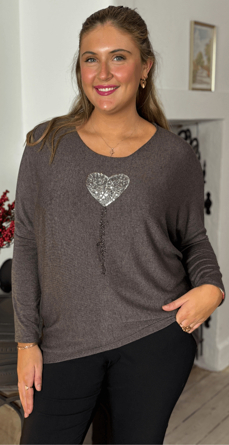 Madelene bluse med hjerte brun Likelondon