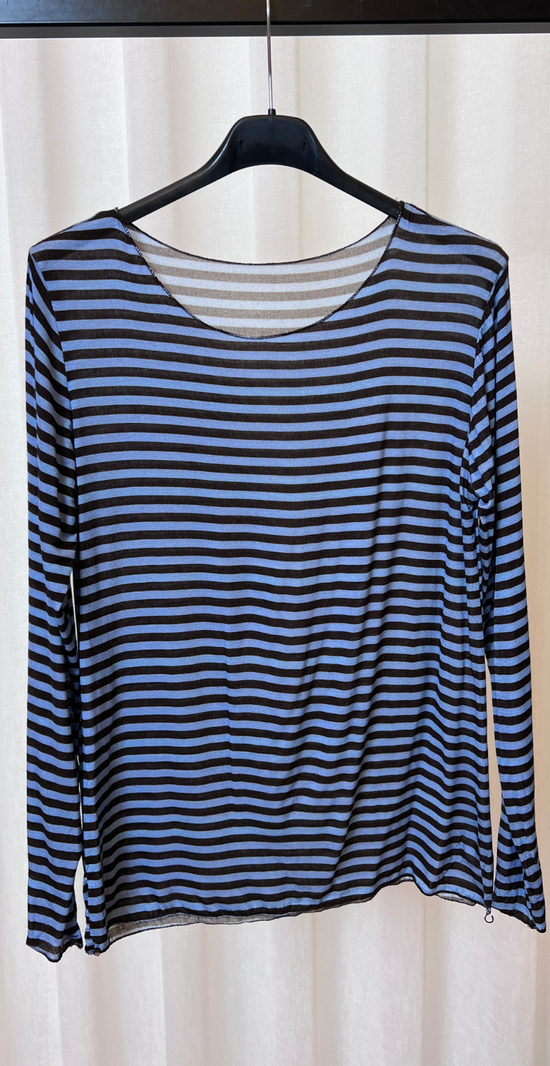 Sabrina basisbluse med striber blå/brun LikeLondon