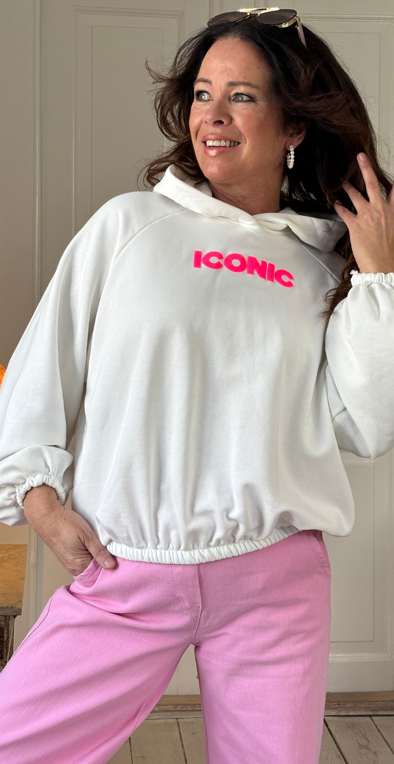 Nancy sweatshirt med hætte og iconic print hvid LikeLondon