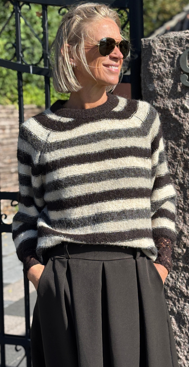 Lulu pullover med striber og 3/4 ærmer mole melange Freequent