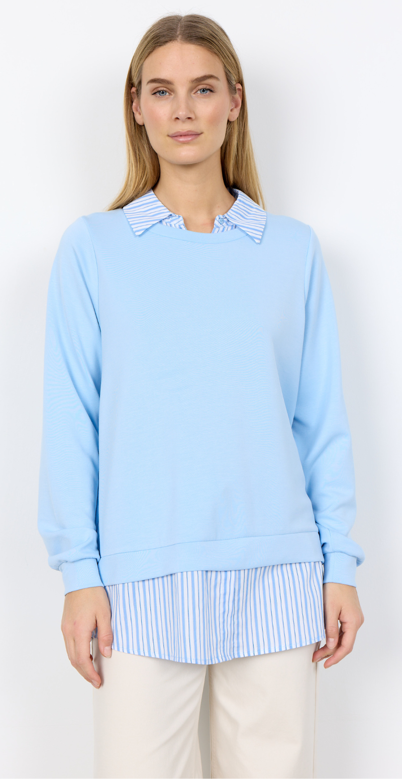 Julia Banu bluse med stribet skjortekant lysblå LikeLondon
