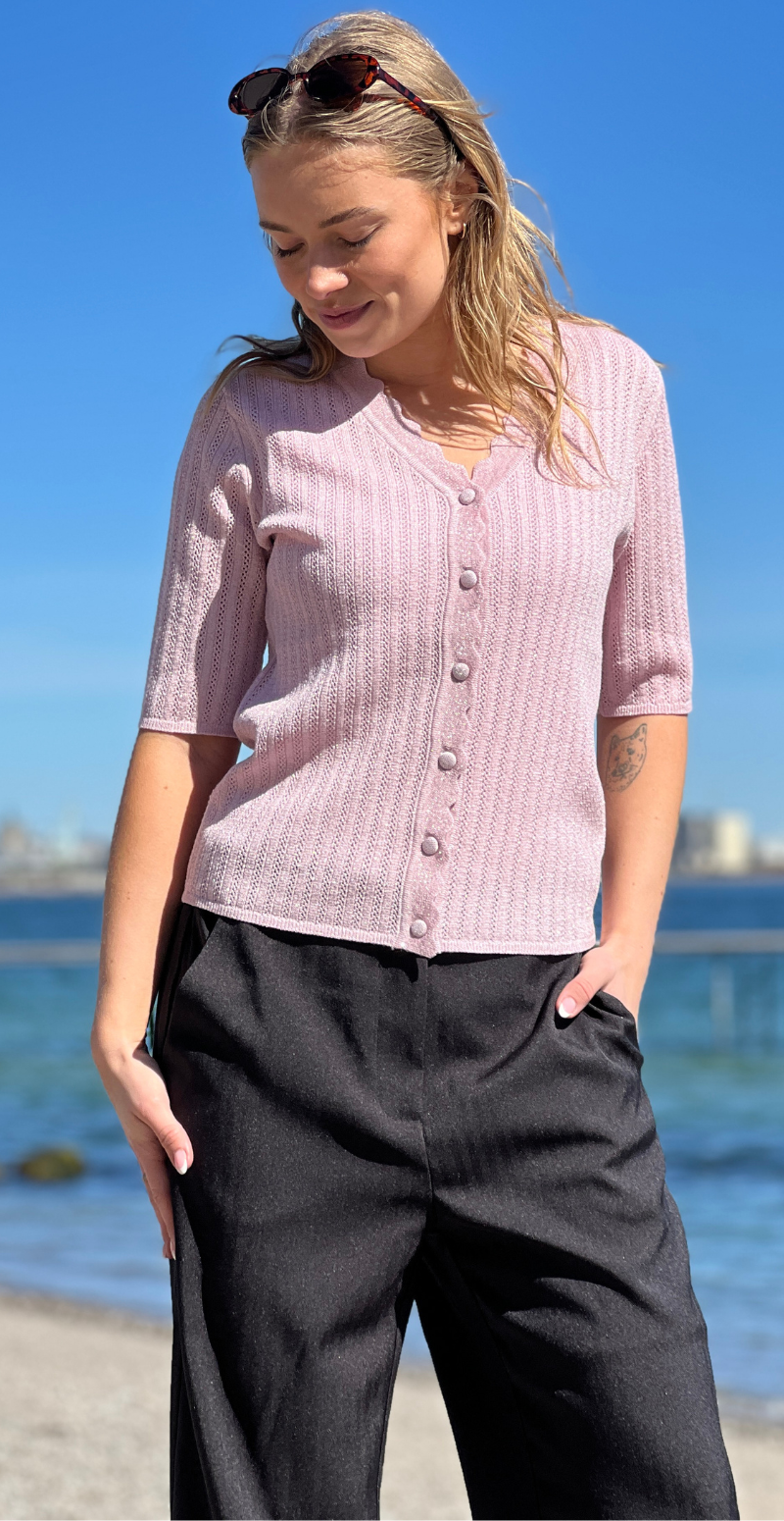 Mobbe rib cardigan med v-hals parfait pink B.young