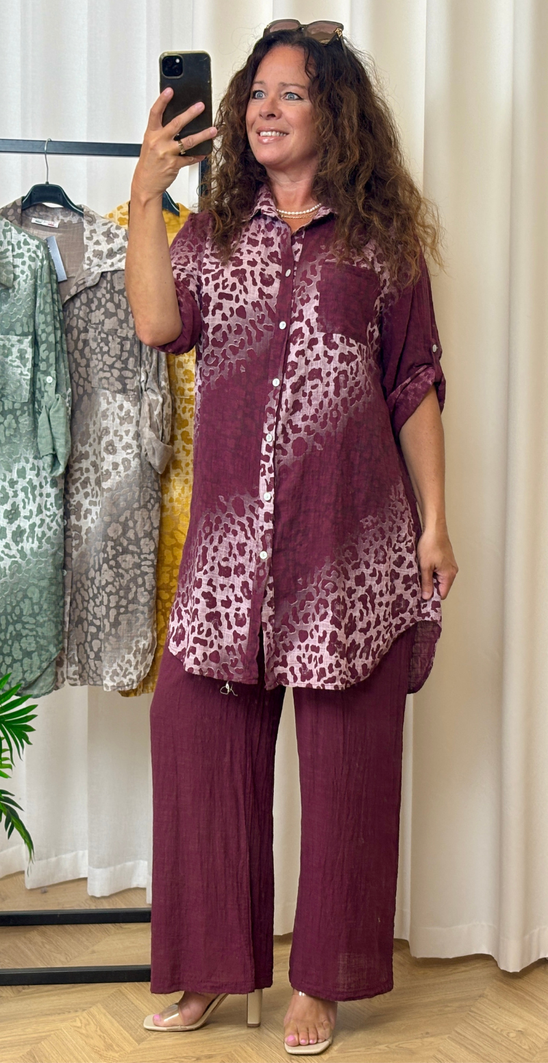 Melanie tunika med leopardprint og lomme bordeaux LikeLondon