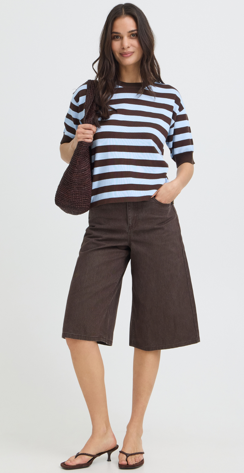 Morla strikbluse i t-shirt med striber java/blue B.young