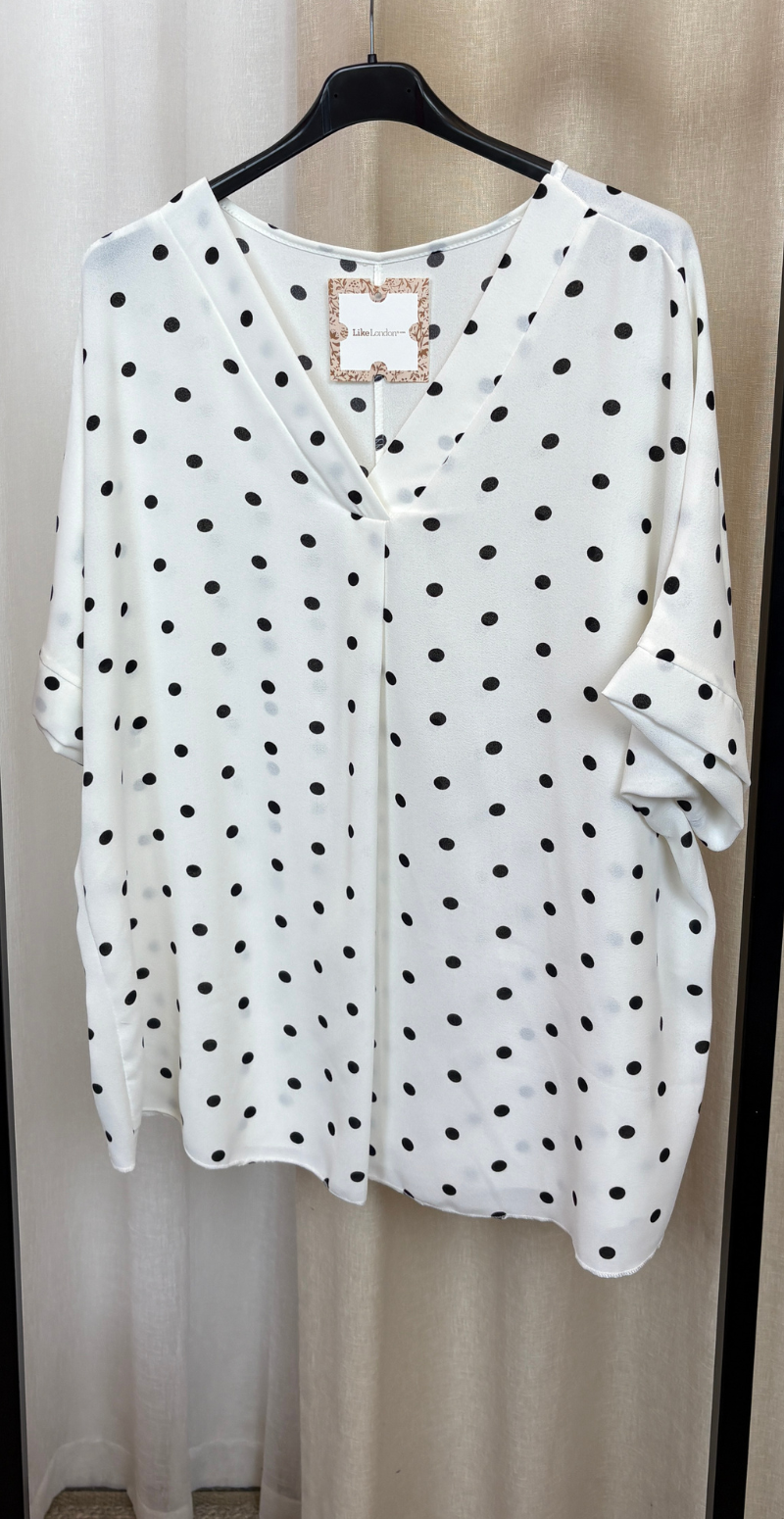 Channie bluse med v-hals og prikker hvid LikeLondon