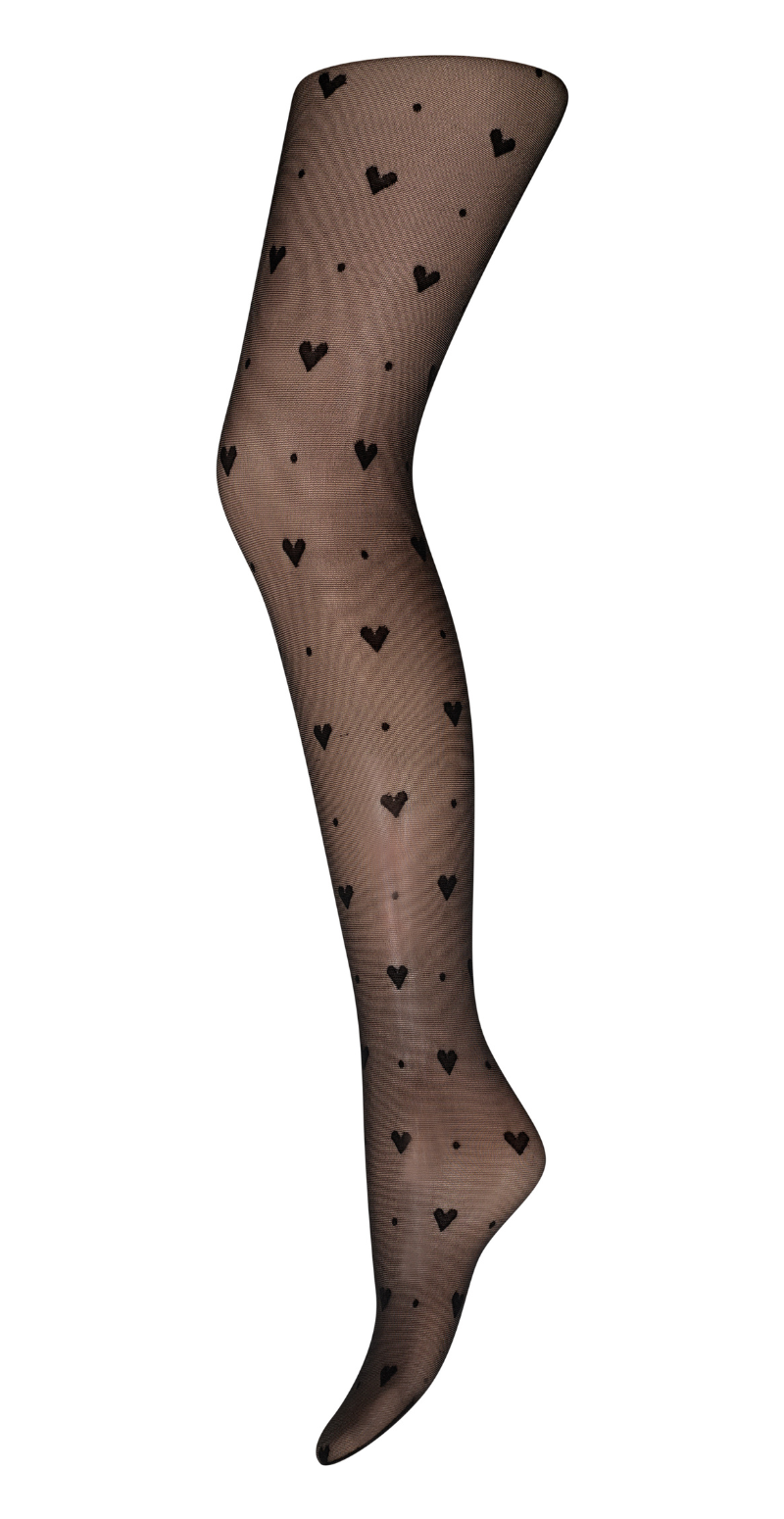 Strømpebukser med hjerter sort 30 denier Decoy