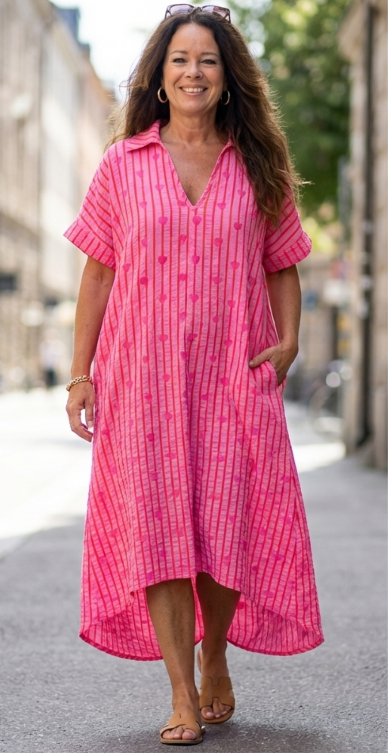 Dagmar kjole i musselin pink/hjerter LikeLondon