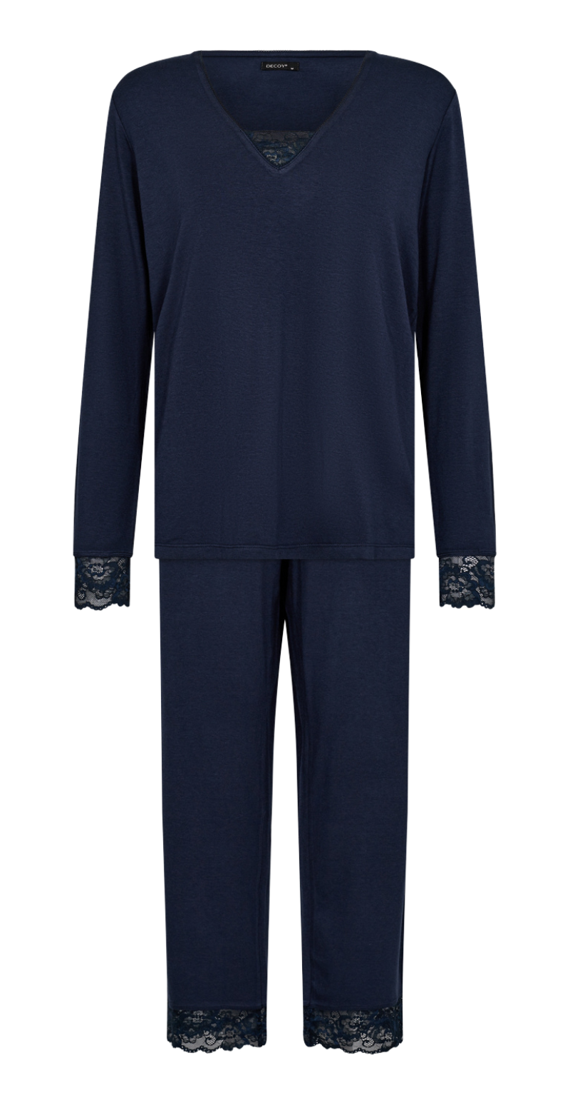 Bambus pyjamas sæt med blonde navy