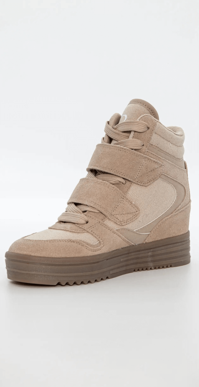 Sneaker wedges med snørebånd og velcro beige