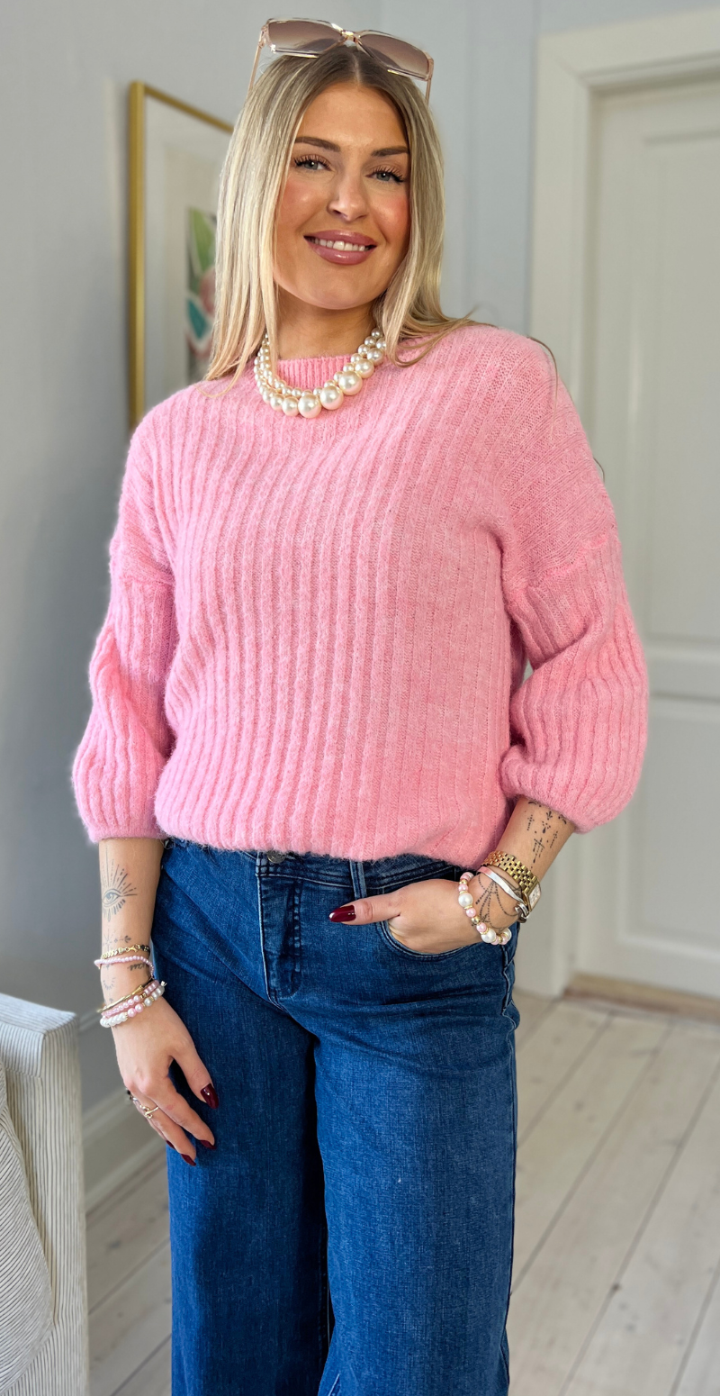 Angelina strik med 3/4 ærme med puf pink LikeLondon