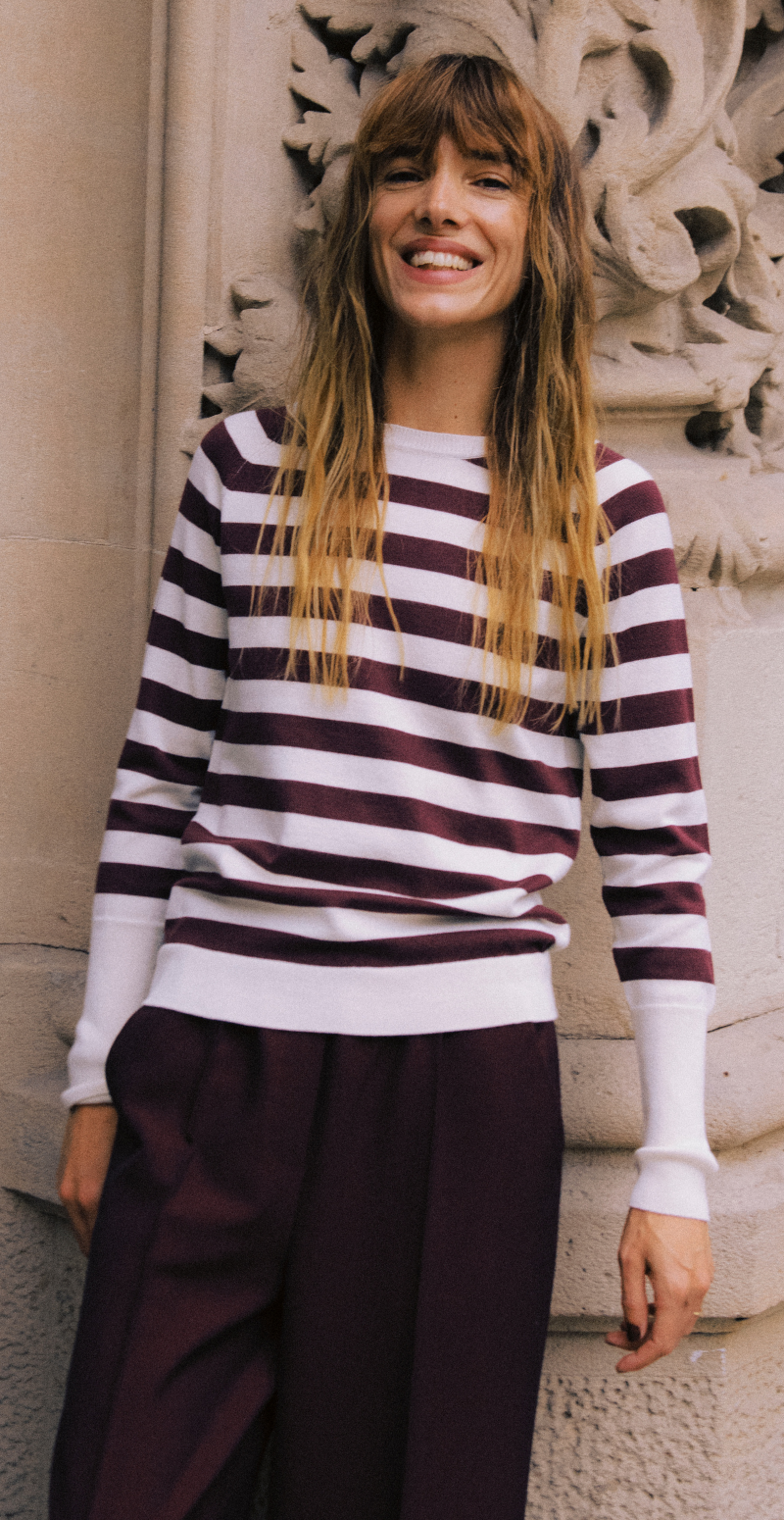 Morla strikbluse med striber fig/birch B.young