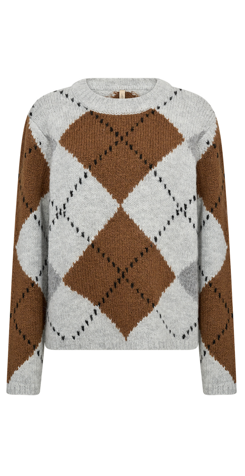 Acacie uldstrik med mønster grå/brun Soyaconcept