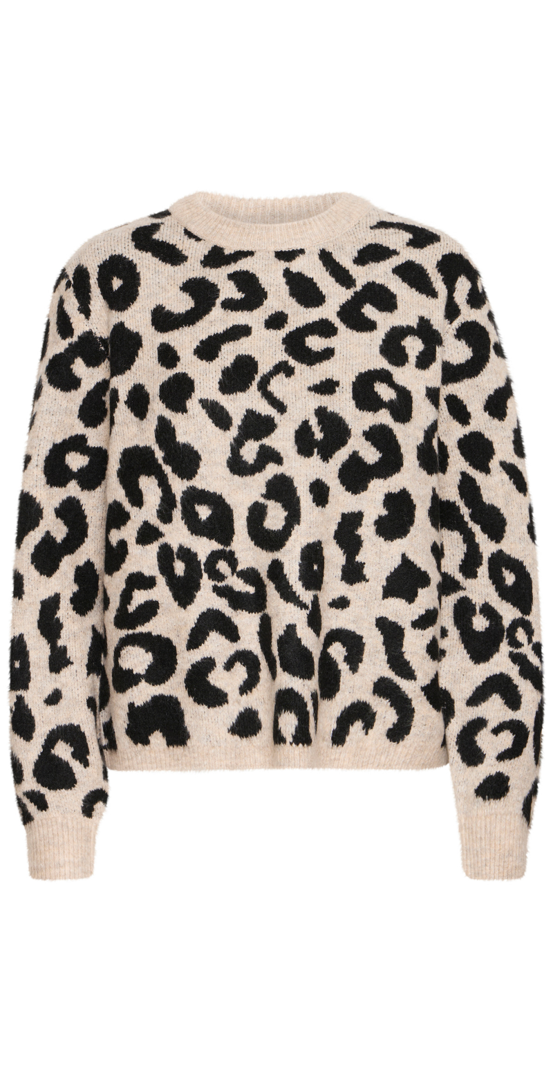 Minya strik med leopard beige/sort