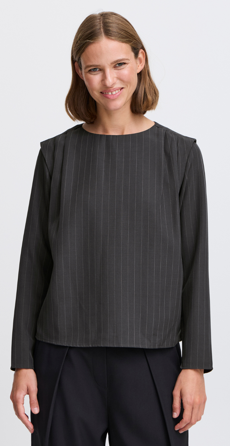 Midde bluse dark grey mel. pinstripe