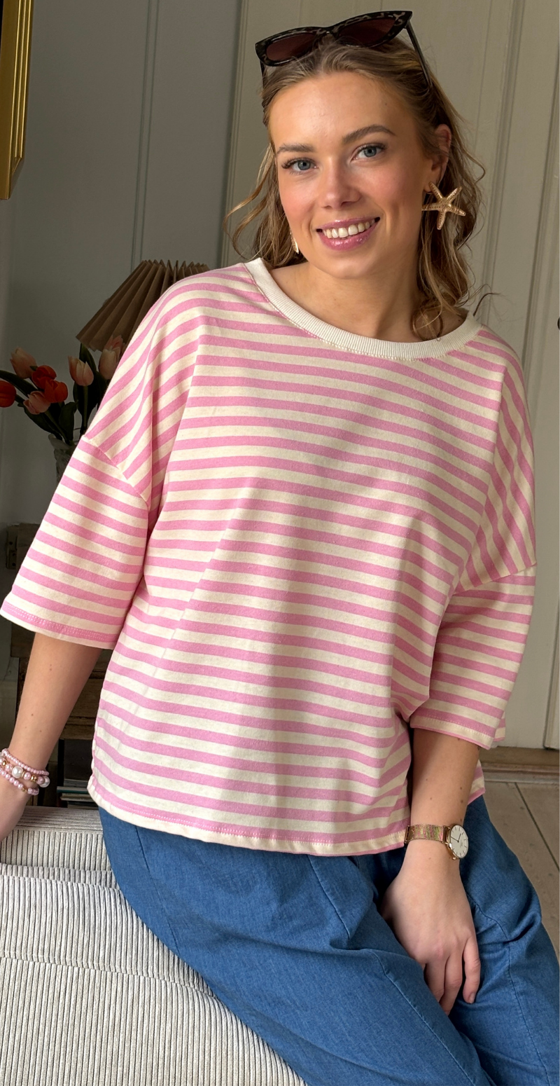 Zenia t-shirt med striber hvid/pink LikeLondon