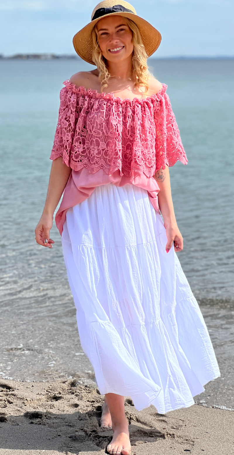 Forudbestil uge 28/29 Gigi lang nederdel med peplum hvid LikeLondon