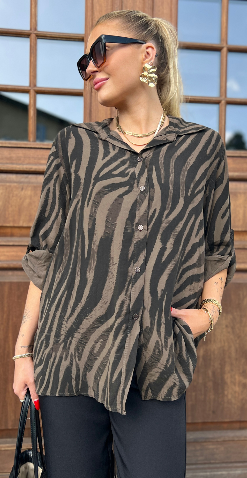 Melissa skjortebluse med zebraprint brun LikeLondon
