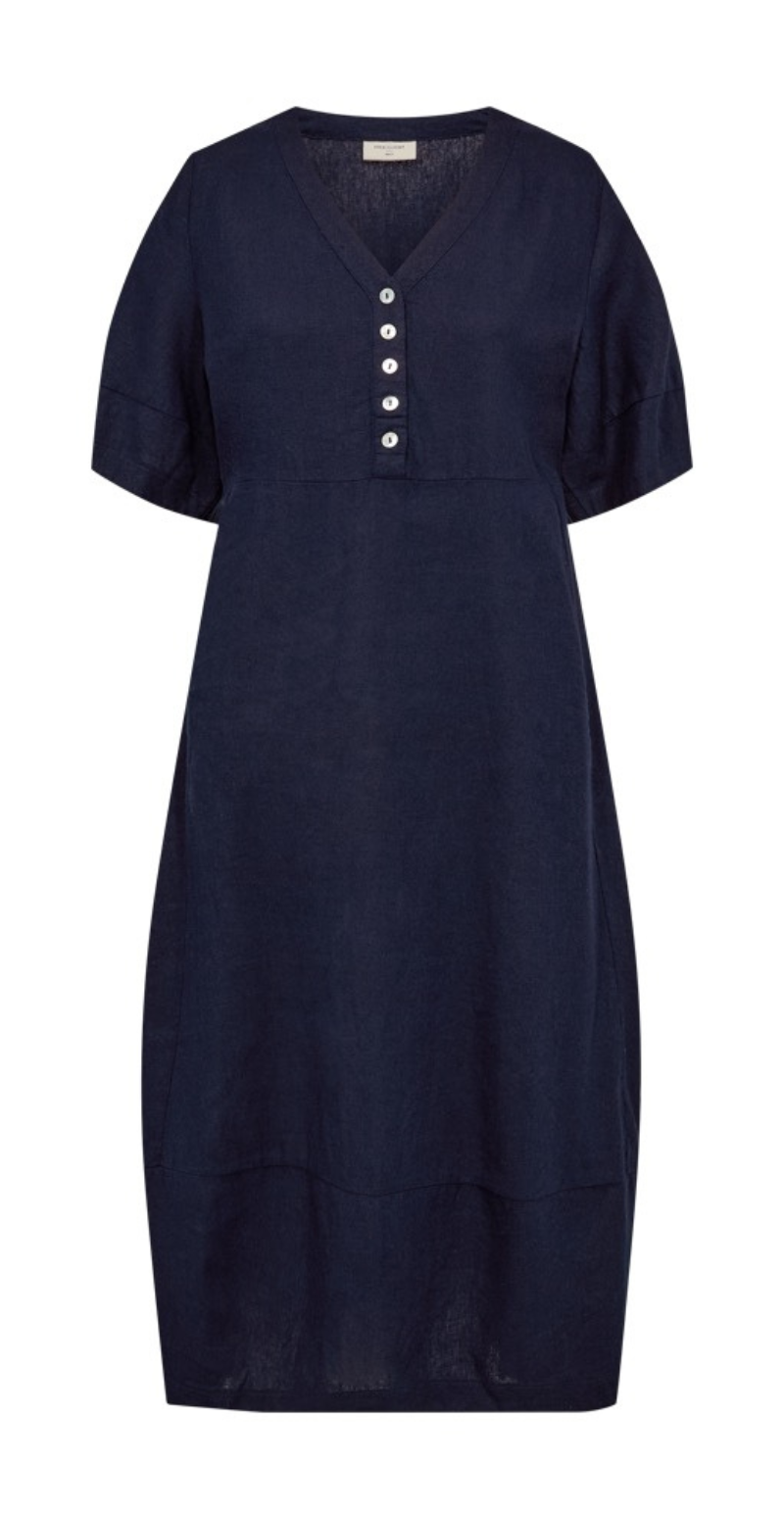 Lava hørkjole med lommer og knapstolpe navy blazer Freequent