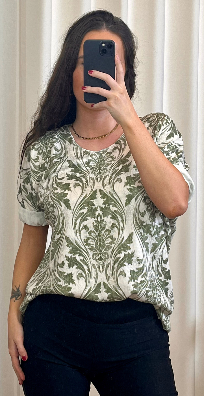 Amalie bluse med mønster khaki LikeLondon