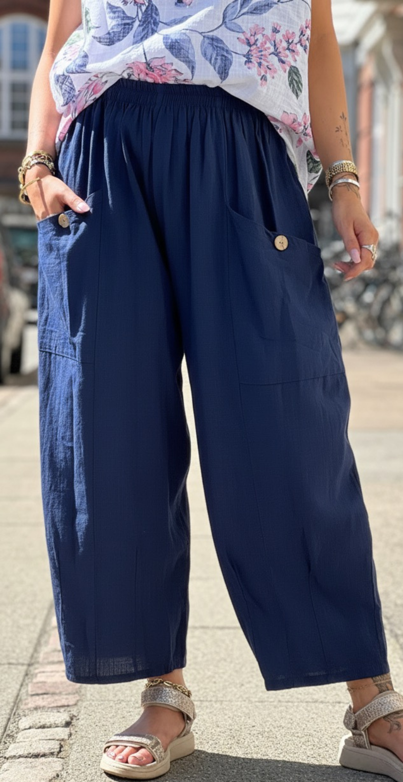 Gwen ensfarvet bukser med lommer navy LikeLondon