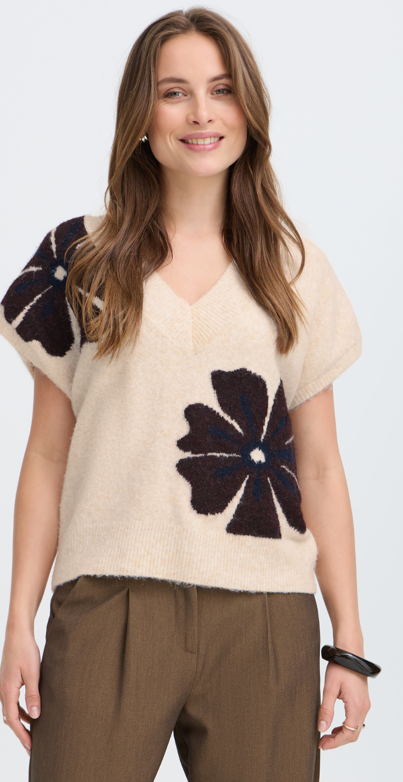 Omea strikvest med blomster fig melange flower B.young
