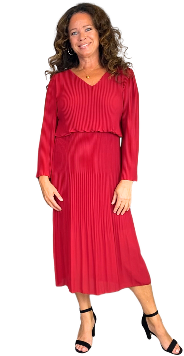 Plisseret kjole med elastik i taljen rød Likelondon