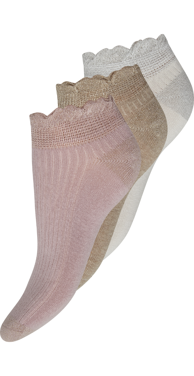 3-pak farvede ankelstrømper med flæsedetalje Decoy