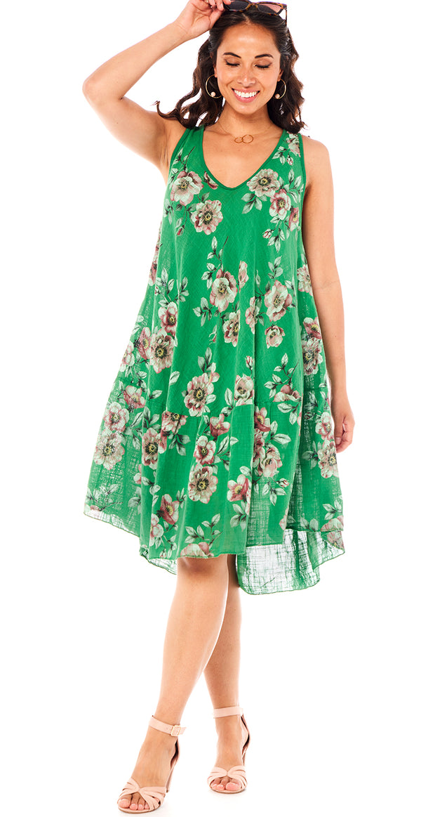 Kjole uden ærmer med blomsterprint grøn – LikeLondon.com