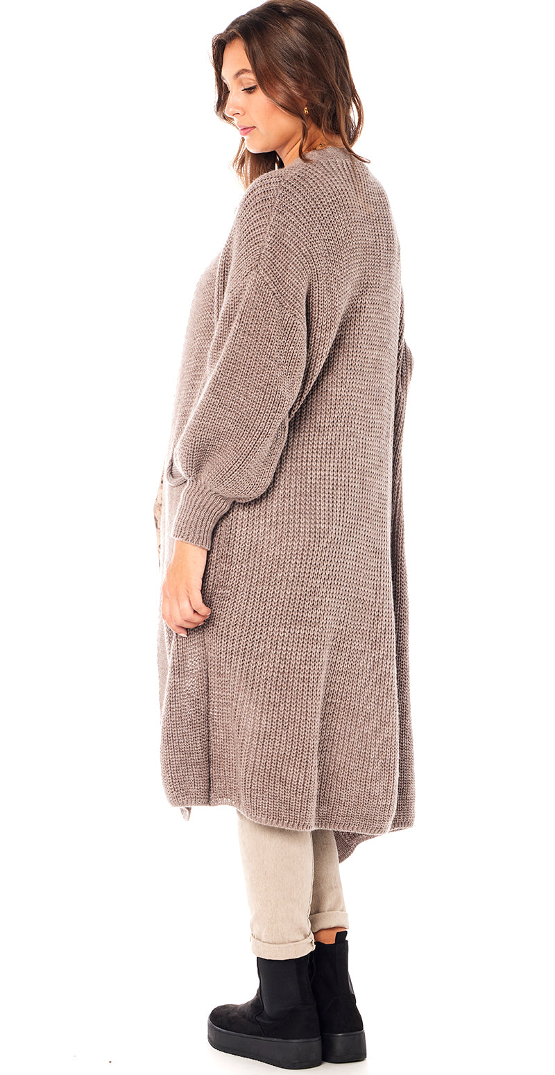 Asta lang strik cardigan med lommer mocca LikeLondon