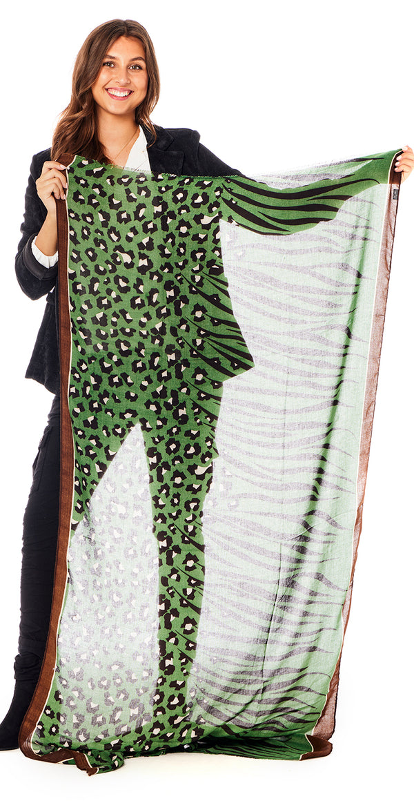 Tørklæde med dyreprint grøn LikeLondon