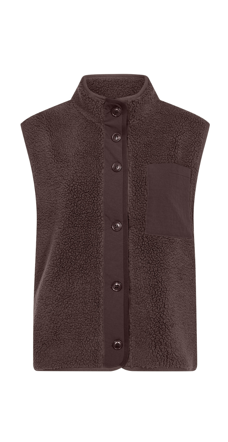 Onyx vest I teddy med brystlomme og knapper brun Soyaconcept