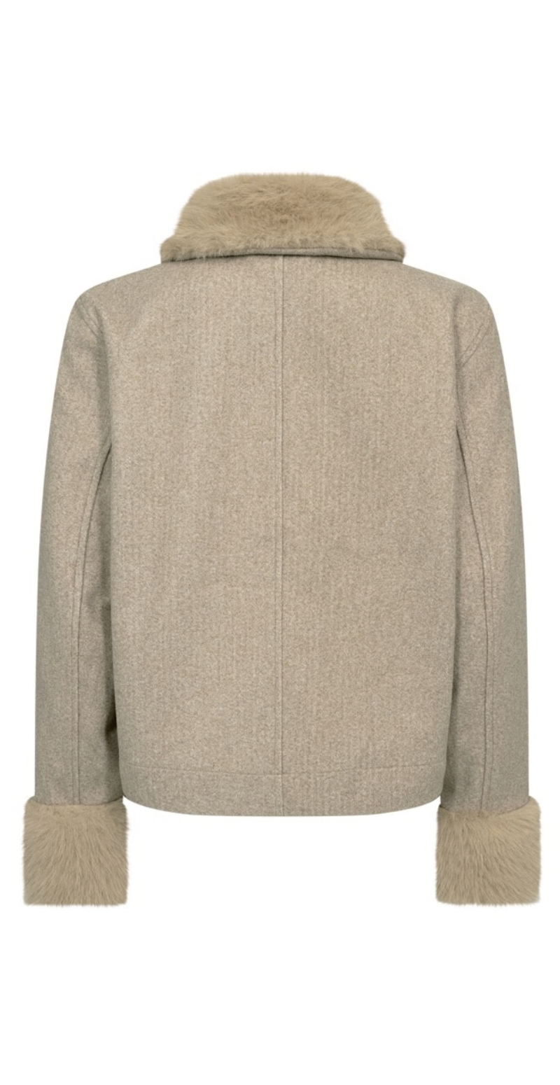 Yanna jakke med imiteret pelskant silver mink melange Freequent