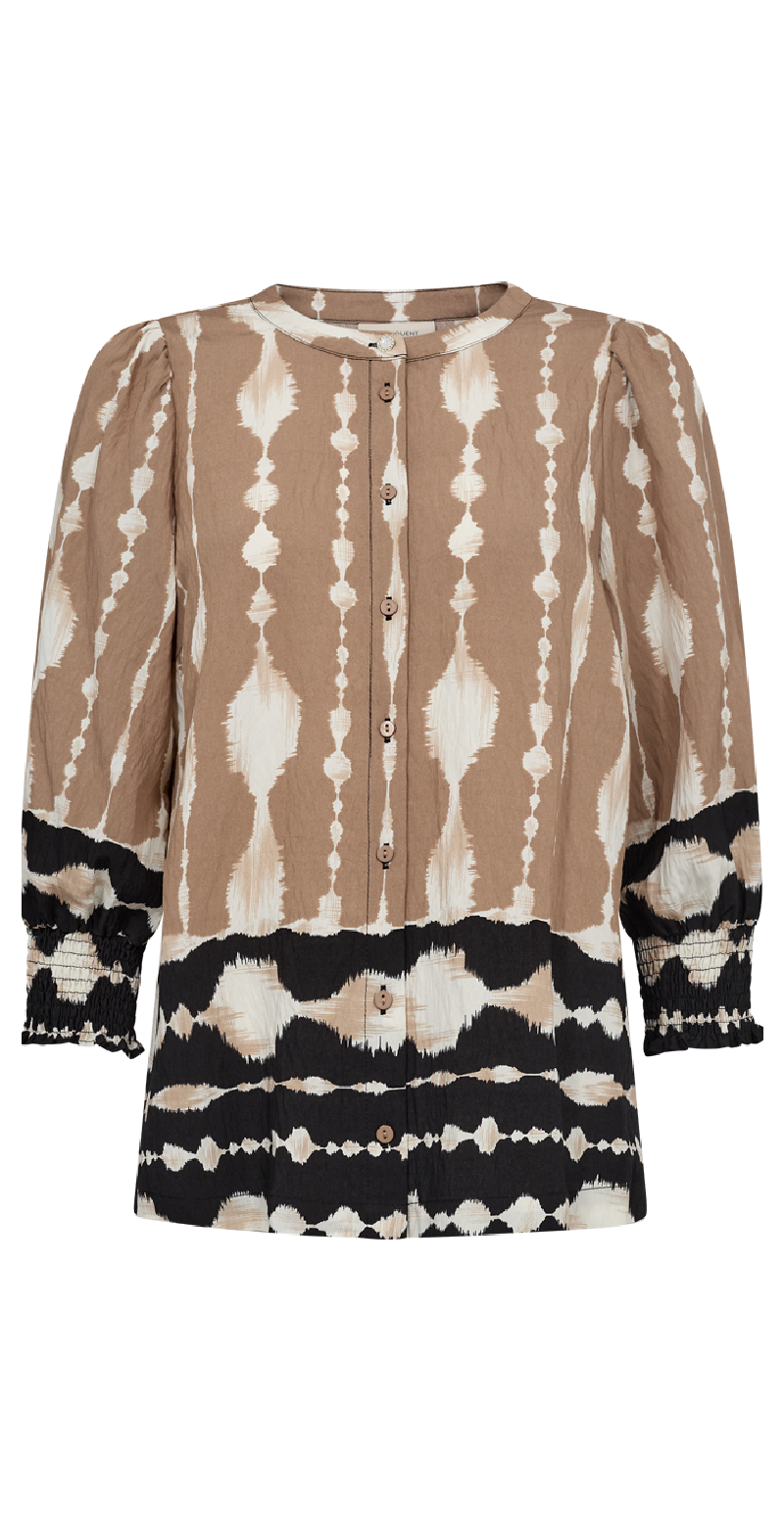 Bluse med print og knapper sand forfra